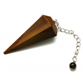 Pendule Métal Argenté Rhodium et Pierre Oeil de Tigre Prisme Triangle Facetté 72mm marron noir doré bronze