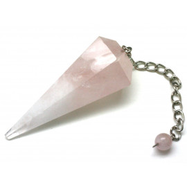 Pendule Métal Argenté Rhodium et Pierre Quartz rose Prisme Triangle Facetté 72mm rose clair