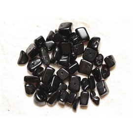 Fil 88cm 170pc environ - Perles Pierre Onyx noir grosses rocailles chips 5-15mm