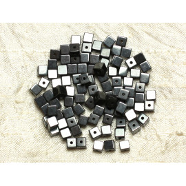 30pc - Perles Pierre - Hematite Cubes 4mm Metal gris noir argent - 7427039737647