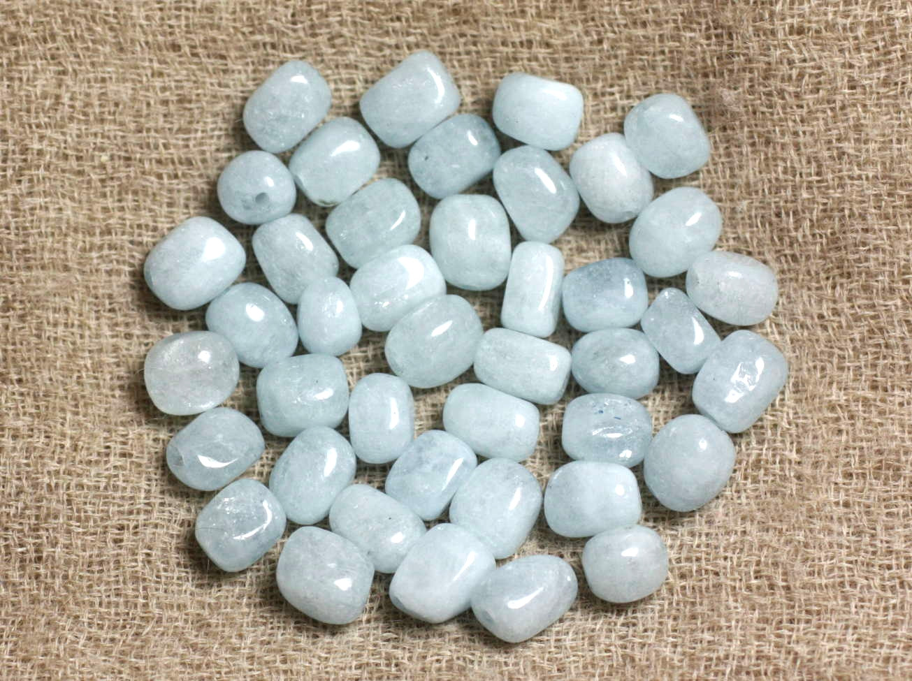 Fil 39cm 27pc env - Perles de Pierre - Aigue Marine Nuggets Olives 12-18mm