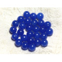 Fil 39cm 37pc env - Perles de Pierre - Jade Boules 10mm Bleu roi