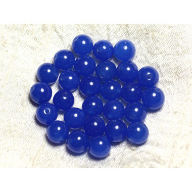 Fil 39cm 37pc env - Perles de Pierre - Jade Boules 10mm Bleu roi