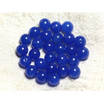 Fil 39cm 37pc env - Perles de Pierre - Jade Boules 10mm Bleu roi