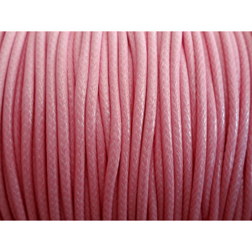 Bobine 80 metres environ - Fil corde cordon coton ciré 2mm Rose clair bonbon