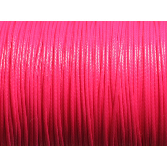 5 mètres - Fil Cordon Coton Ciré 1mm Rose Fluo - 7427039728478