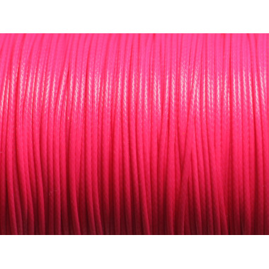 5 mètres - Fil Cordon Coton Ciré 1mm Rose Fluo - 7427039728478