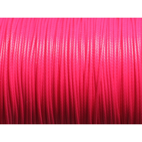 5 mètres - Fil Cordon Coton Ciré 1mm Rose Fluo - 7427039728478