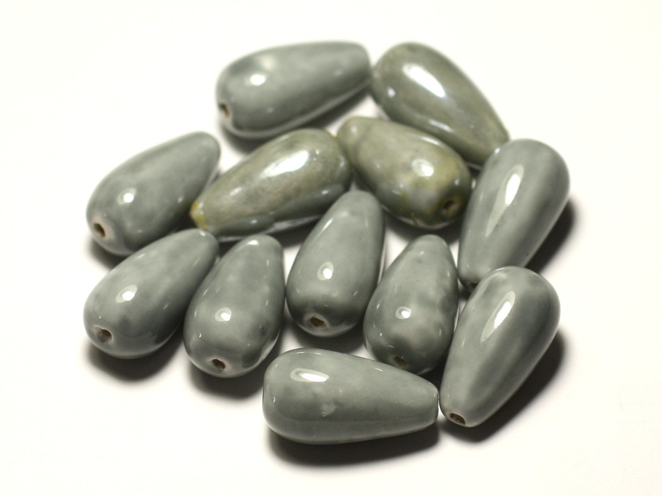 4Stk - Porzellan Keramik Perlen Tropfen 20x10mm Maus Grau - 8741140017177