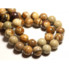 5pc - Perlas de piedra - Bolas de paisaje de jaspe 10mm amarillo beige marrón - 7427039738019