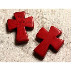 1Stk - Perle Türkis Stein Synthese Kreuz 35x30mm Rot - 4558550011800