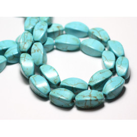 Thread 39cm approx 19pc - Synthetic Turquoise Stone Beads Twist Olives 20mm Turquoise Blue