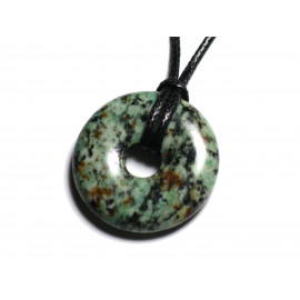 Semi Precious Stone Pendant Necklace - Turquoise Africa Donut Pi 30mm 