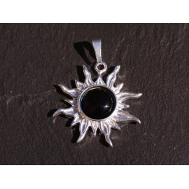 925 Silver Pendant and Stone - Sun 28mm - Black Onyx 10mm 