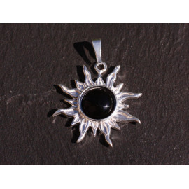 Pendentif Argent 925 et Pierre - Soleil 28mm - Onyx Noir 10mm 