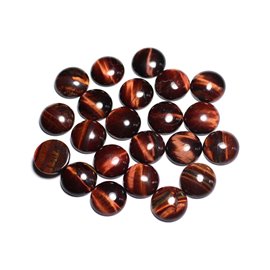 1pc - Cabochon Pierre Oeil Tigre Rouge Taureau Rond 12mm rouge marron bordeaux noir - 7427039743013