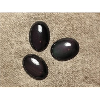 1pc - Cabochon Pierre Obsidienne Noire Arc en Ciel Ovale 16x12mm - 7427039743211