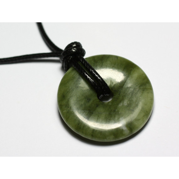 Collier Pendentif Pierre Jade Naturel Rond Cercle Anneau Donut Pi 30mm Métal vert kaki