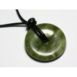 Collier Pendentif Pierre Rond Cercle Anneau Donut Pi 30mm Jade naturel vert kaki