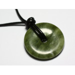 Collier Pendentif Pierre Jade Naturel Rond Cercle Anneau Donut Pi 30mm Métal vert kaki