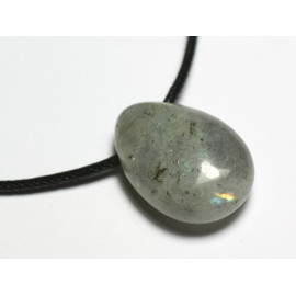 Collier Perle Pendentif Pierre Labradorite Goutte 25mm Gris Reflets bleus verts multicolores