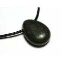 Collier Perle Pendentif Pierre Serpentine Goutte 25mm vert kaki noir