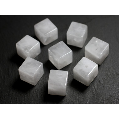 Collier Pendentif Perle Pierre Cristal de roche Quartz Cube 15mm Blanc