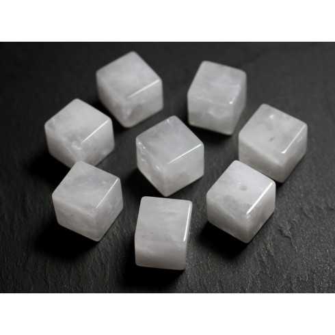 Collier Pendentif Perle Pierre Cristal de roche Quartz Cube 15mm Blanc