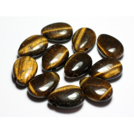 1pc - Perle Pendentif Pierre Oeil de Tigre Grade B imperfections - Goutte 25mm Marron Bronze Doré Noir - 7427039743532