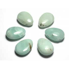 1pc - Perle Pendentif Pierre Amazonite Grade B imperfections Goutte 25mm bleu vert turquoise - 7427039743556