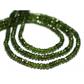 Fil 33cm 195pc env - Perles de Pierre - Tourmaline Verte Rondelles Facettées 2-3mm