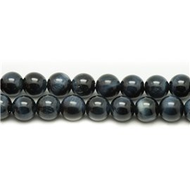 Fil 39cm 26pc environ - Perles Pierre Oeil Faucon Tigre Bleu noir reflets Boules 14mm