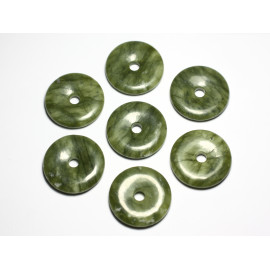 1pc - Perle Pendentif Pierre Rond Cercle Anneau Donut Pi 30mm Jade Naturel vert kaki - 7427039743679