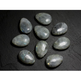 1pc - Perle Pendentif Pierre Labradorite Goutte 25mm gris reflets multicolores - 7427039743686