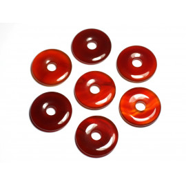 1pc - Perle Pendentif Pierre Rond Cercle Anneau Donut Pi 30mm Cornaline orange rouge - 7427039743723