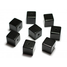 1pc - Perle Pendentif Pierre Obsidienne Cube 14mm noir - 7427039743747