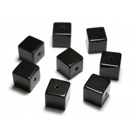 1pc - Perle Pendentif Pierre Obsidienne Cube 14mm noir - 7427039743747