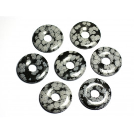 1pc - Perle Pendentif Pierre Rond Cercle Anneau Donut Pi 30mm Obsidienne Flocon Mouchetée gris noir - 7427039743815