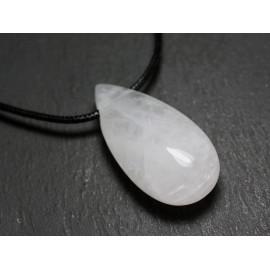 Collier Pendentif Perle Pierre Goutte 40mm Cristal de roche Quartz blanc