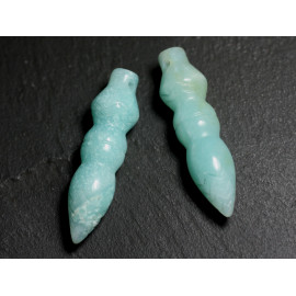 Collier Pendentif Pierre Pendule Egyptien Thot Gravé 45mm Amazonite vert turquoise blanc