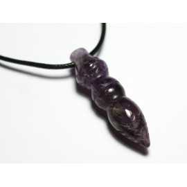 Egyptische halsketting met pendule in steen gegraveerd - Zwart Obsidiaan 45 mm