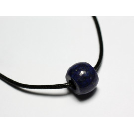 Collier Pendentif Perle Pierre Rondelle 14x10mm Lapis Lazuli bleu nuit or doré