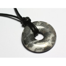 Collier Pendentif Pierre Rond Cercle Anneau Donut Pi 30mm Jaspe Zebre blanc gris noir