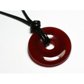 Collier Pendentif Pierre Rond Cercle Anneau Donut Pi 30mm Cornaline orange rouge