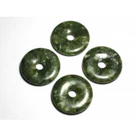 Collier Pendentif Pierre Rond Cercle Anneau Donut Pi 40mm Jade naturel vert kaki