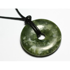 Collier Pendentif Pierre Rond Cercle Anneau Donut Pi 40mm Jade naturel vert kaki