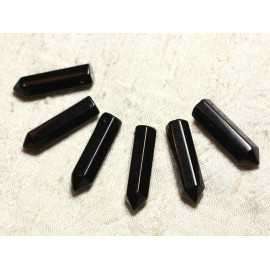 Collier Perle Pendentif Pierre Crayon Pointe Facetté 30mm Agate noire