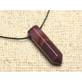 Collier Perle Pendentif Pierre Crayon Pointe Facetté 30mm Jaspe Mokaite multicolore