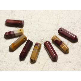 Collier Perle Pendentif Pierre Crayon Pointe Facetté 30mm Jaspe Mokaite multicolore