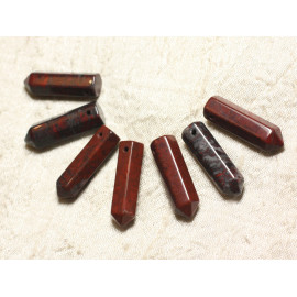 Collier Perle Pendentif Pierre Crayon Pointe Facetté 30mm Jaspe Brescia Poppy rouge marron noir